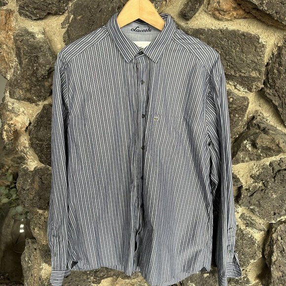 LACOSTE Long Sleeve Button Stripe Shirt Size 44‎ Slim Check Measurements XL - Picture 4 of 9